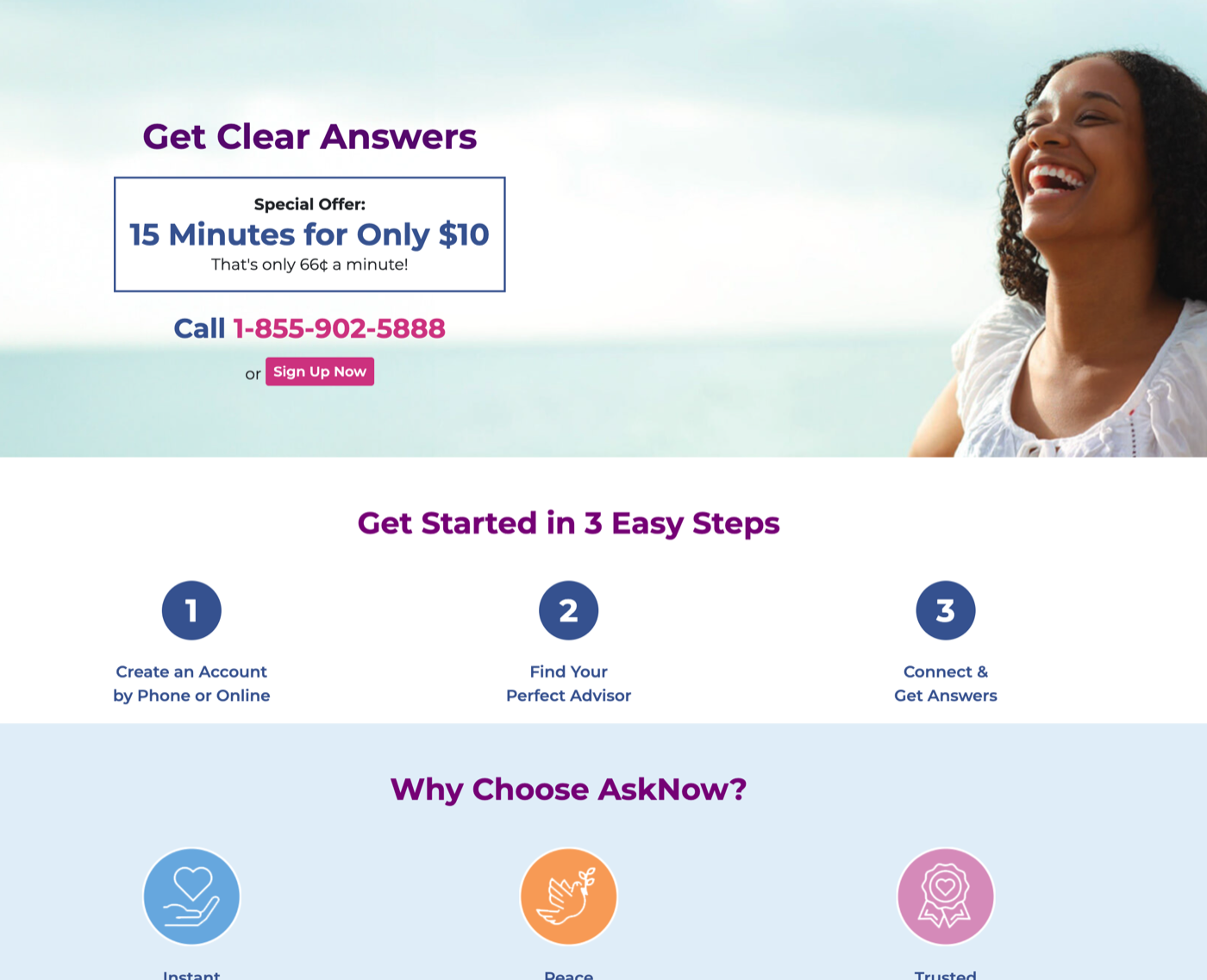 AskNow advisor selection screen