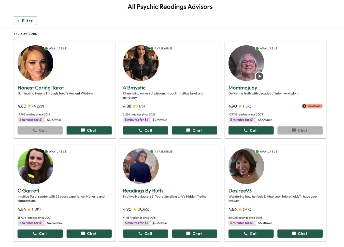 Keen advisor selection screen